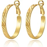 VEEDOFA Twill Gold Silver Hoop Earrings for Women, Hypoallergenic 14K Gold Plated Hoops, Lightweight 925 Sterling Silver Post Big Earrings for Women Jewelry Gifts 30/40/50/60MM