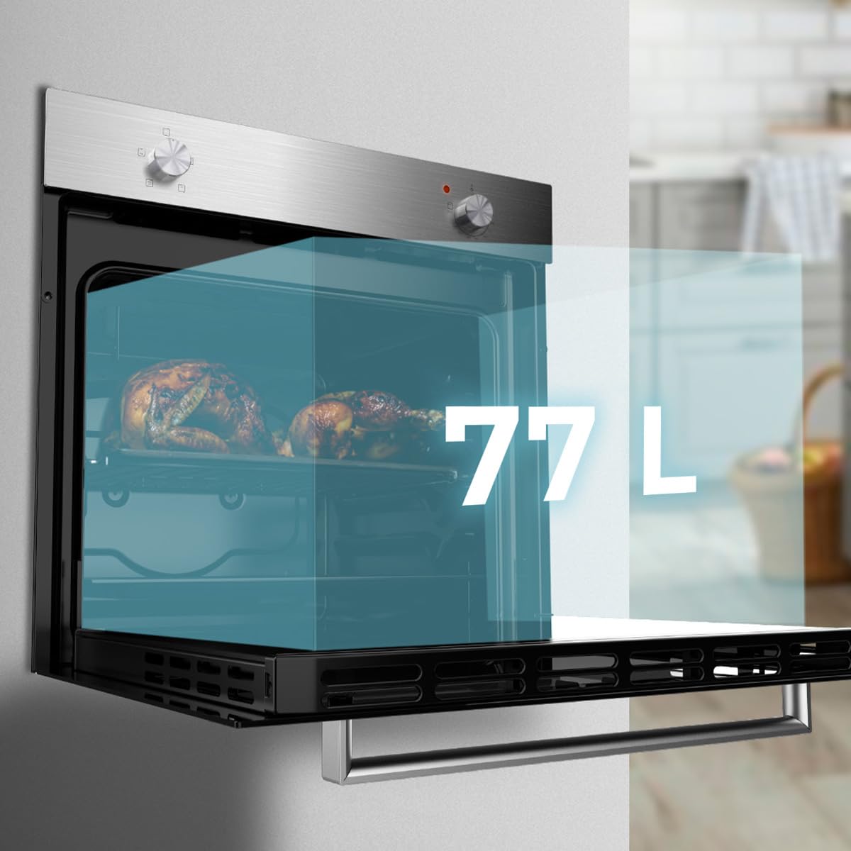 Cecotec Einbauofen Bolero Hexa C126000 Inox A. 2800 W, 77 L Kapazität, 4 Funktionen, Steam Assist, Steam EasyClean, Cooling Fan, Triple Glass, Energieeffizienzklasse A, Innenbeleuchtung 2