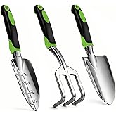 MDSXO - Juego de herramientas manuales de jardinería, paquete de 3, kit de jardinería resistente con mango ergonómico suave a