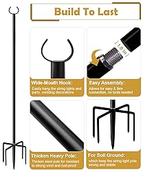Derkniel 10 FT Outdoor String Light Pole Stand for