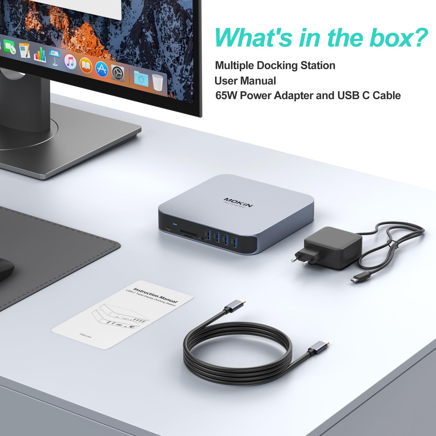 Docking Station für MacBook Air/Pro, MOKiN 13 in 1 USB C 65W Netzteil für MacBook Docking Station USB C Dock mit Dual Display HDMI 4K, VGA, Gigabit Ethernet,4*USB 3.0, 100W PD,3.5mm Audio für Dell, HP 8
