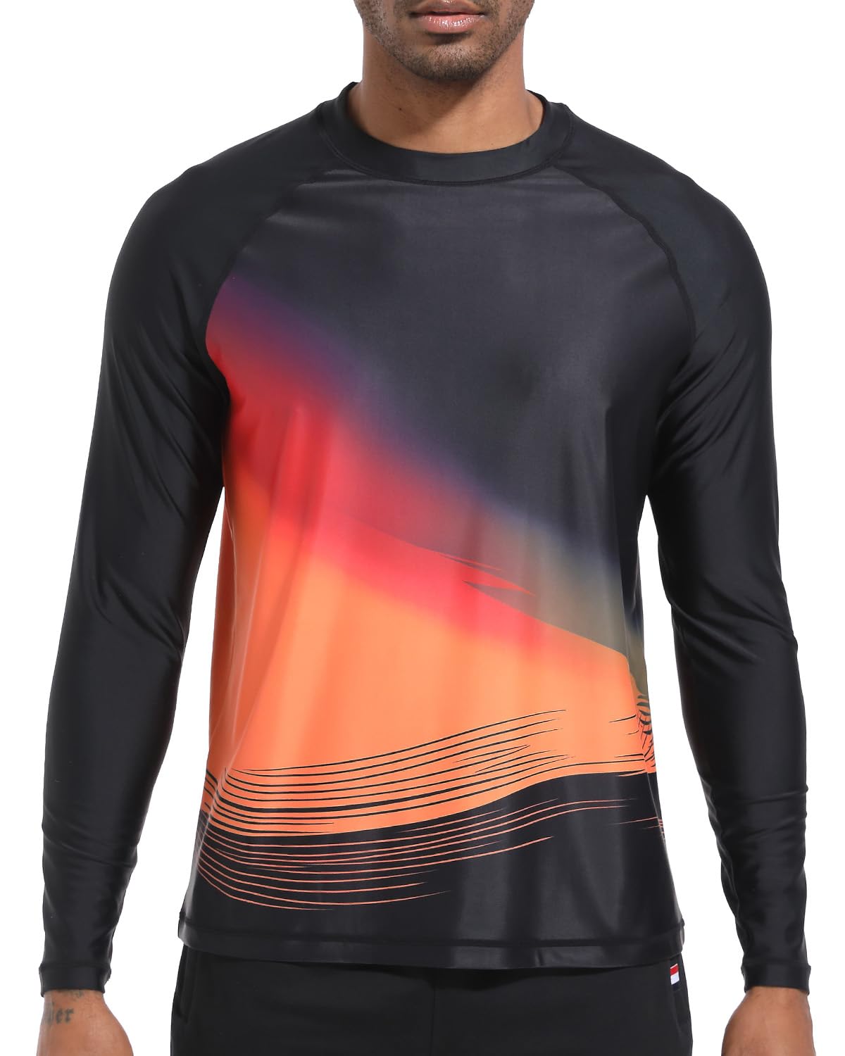 Photo 1 of VAYAGER Men's Swim Shirts UPF 50+ Rash Guard Long Sleeve Quick Dry T-Shirt Loose Fit Water Fishing UV Protection Shirts(Black-Orange 5XL)