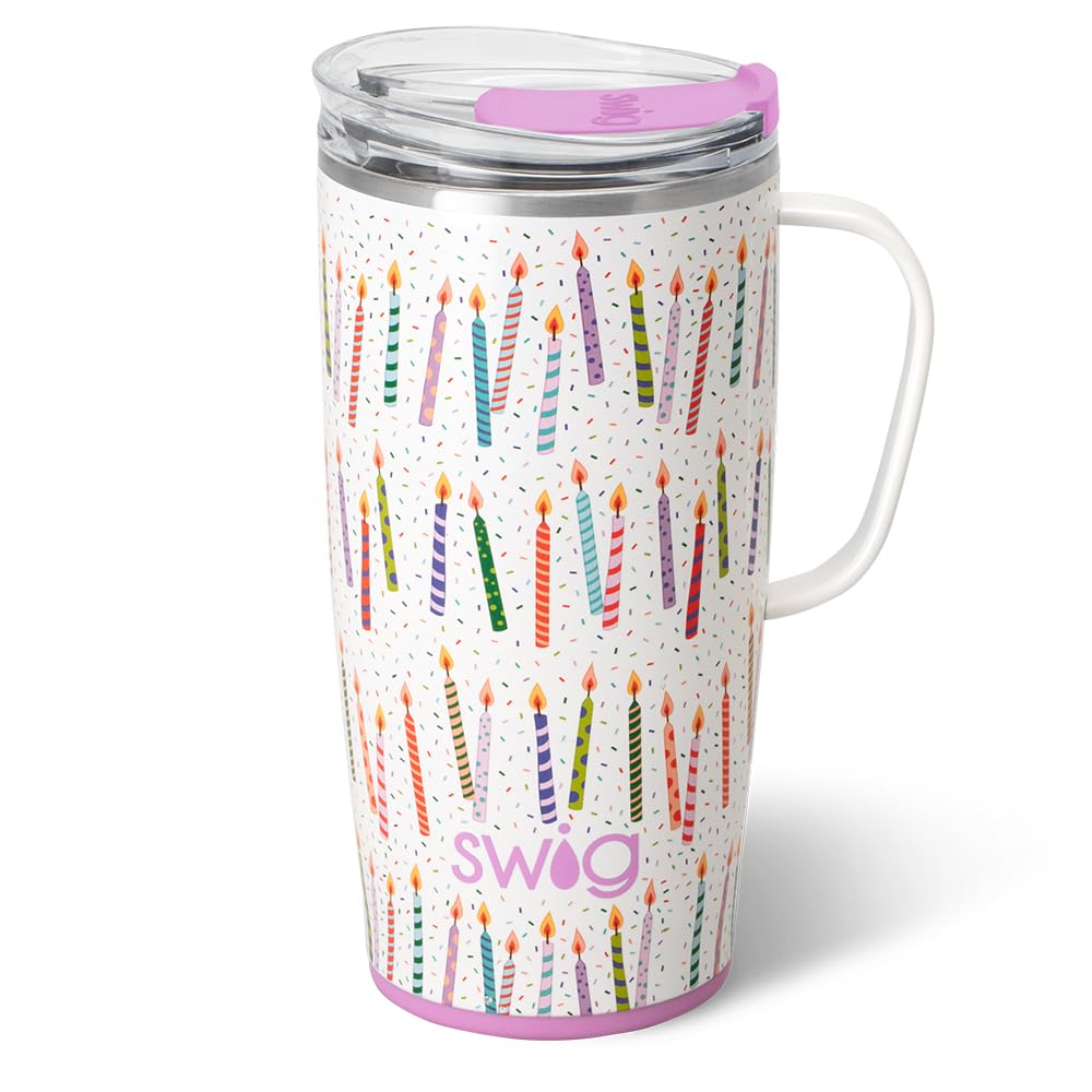 Swig Life 22oz Travel Mug, Insulated Tumbler with Handle and Lid, Cup Holder Friendly, Dishwasher Safe, Stainless Steel, Travel Coffee Cup, Insulated Mug with Lid (Make a Wish) Image
