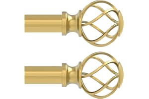 VOIIY 2 Pack Curtain Rods for Windows 18 to 45 Inch(1.5-3.75 Feet),3/4" Diameter Gold Drapery Rods with Twisted Cage Finials,Size:18-45 Inch