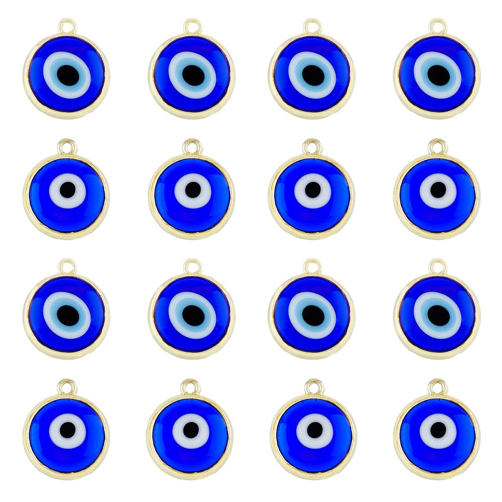 HOBBIESAY 16Pcs 2 Colors Evil Eye Pendants Charms Handmade Lampwork Eye Pendants Good Luck Connector Eye Pendants Mixed Color Eye Charms for Jewelry Making DIY Beadwork Decorations Hole: 1.4mm