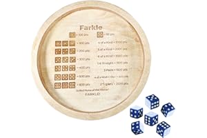 Farkle Wooden Dice Tray With Score - Classic Game Tray With Dice, Round Holder for Rolling, Family Travel Board Game Night