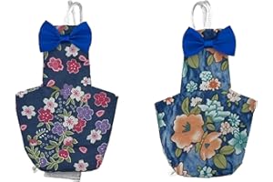 LATIOBRO 2 PCS Floral Parrot Diapers Bird Flight Suit Blue and Green Reusable Inner Layer for Parakeet Mini Macaw