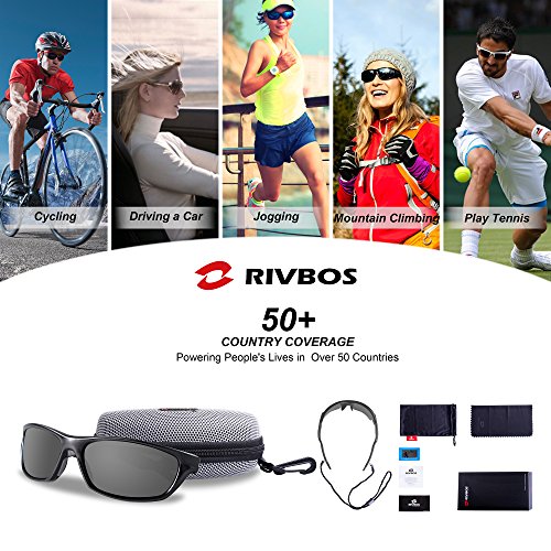 RIVBOS Polarized Sports Sunglasses Driving Sun Glasses for Men Women Tr 90 Unbreakable Frame for Cycling Baseball Running Rb831 (Black&Grey)