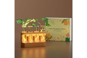 LIGHTALENT Plant Propagation Station with Wooden Stand, Gardening Gifts for Mom Women Plant Lovers, 9-Level Dimmable LED Light 4 Glass Test Tubes Vases for Hydroponic Plants - Desktop Terrarium for Desk Decor
