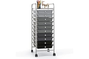 SILKYDRY 10 Drawer Rolling Storage Cart, Organization Cart with Drawers for Craft Makeup Paper Tool Art Supply, Versatile Utility Cart on Wheels for Home Office Classroom School (Gradient Gray)