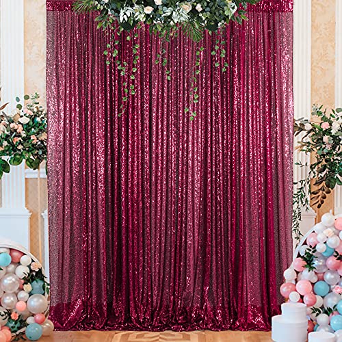 ShinyBeauty Burgundy Sequin Curtains Feet Sheer