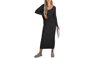 ANRABESS Women's 2 Piece Outfits Sweater Skirt Sets Casual Long Sleeve V Neck Ribbed Knit Tops Midi Dress 2025 Fall Fashion