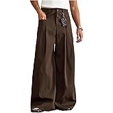 BEAUDRM Men's Wide Leg Pants Pleated Baggy Dress Pants Casual Trousers with Pockets Streetwear Slacks for Men