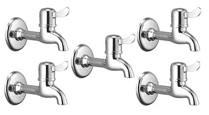 Oleanna Magic Brass Quarter Turn Fittings Long Body Bib Cock Water Taps For Bathroom (Chrome Finish) (Pack Of 5 Pcs)
