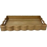 JUIOETURPine Wood Decorative Tray with Handle Rectangular Wooden Serving Tray for Breakfast in Bed,Coffee Table,Dining Table,or Kitchen - Perfect for Living Room,Bedroom,and Entryway Decor (burlywood)