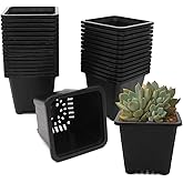 GOETOR Plastic Square Nursery Pots 30 Pcs 4 Inch Small Square Plant Pot Durable Balck Starter Container for Starting Seedlings or Garden Plant