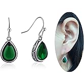 Teppdfann Vintage Teardrop Birthstone Dangle Earrings for Women Trendy, Gemstone Drop Earrings with Silver Hook Birthstone Jewelry for Christmas Gift