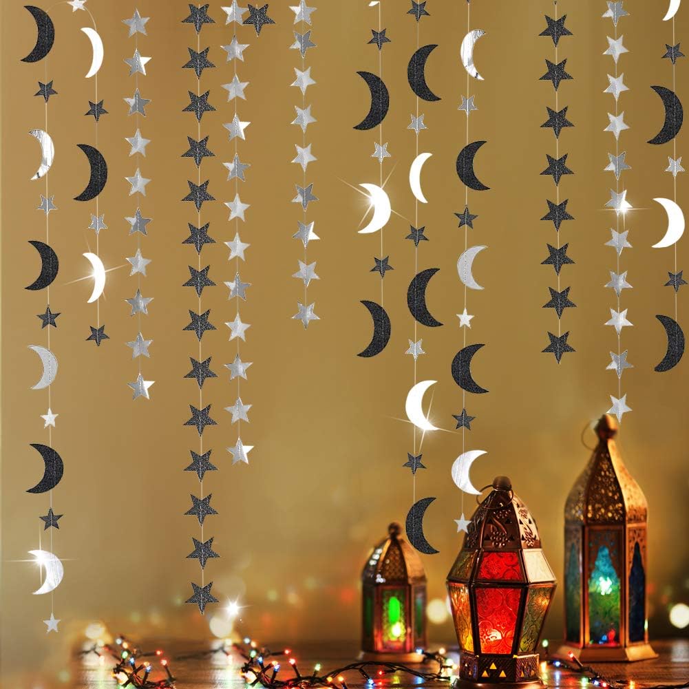 Cheerland Glitter Black Silver Star Moon Garland Kit Halloween Party Decoration Hanging Paper Twinkle Star Birthday Party Supplies Wedding Baby Shower Retirement Graduation New Year Engagement…