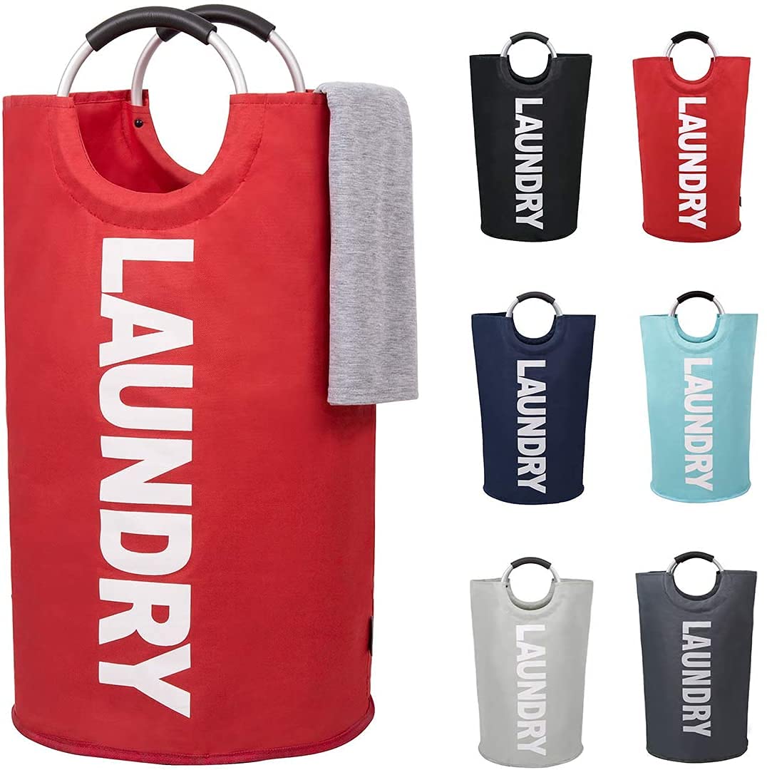 82L Laundry Basket Bag - Large Foldable Washing Basket, Collapsible Fabric Laundry Hamper - Laundry Basket with Handles for Bedroom, Bathroom, Utility Rooms (Red)