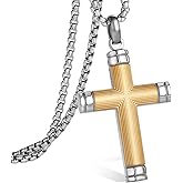 GTMJ Stainless Steel Cross Necklace for Men - Stainless Steel Adjustable Box Chain 24-26in, Spiritual Jewelry Gift for Him, Everyday Wear