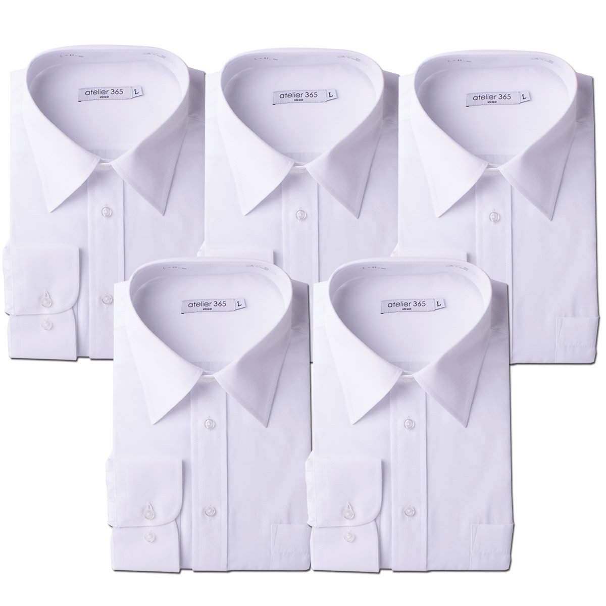 [アトリエサンロクゴ] 白ワイシャツ 長袖 5枚セット 形態安定 ビジネス 冠婚葬祭 at-6041-set メンズ スマートホワイトa 日本M(39-82)(日本サイズM相当)