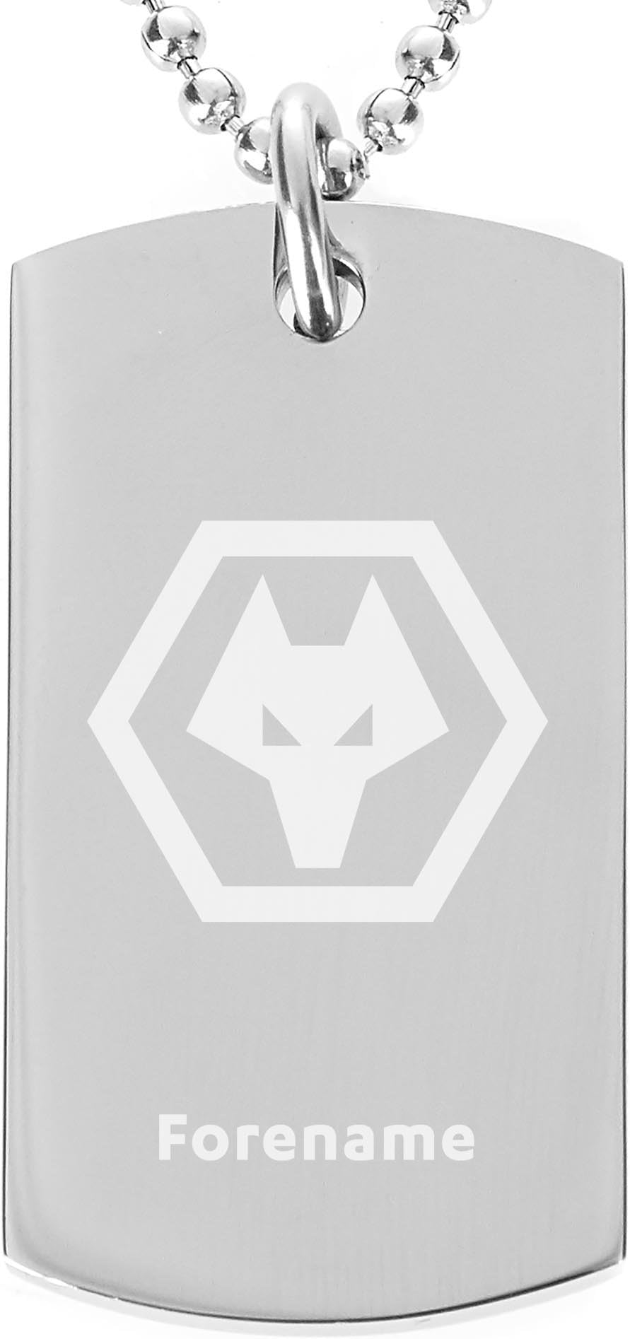 Official PERSONALISED Wolves Crest Dog Tag Pendant and Chain