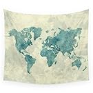 Society6 World Map Blue Vintage Wall Tapestry Large: 88" x 104"