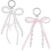 2 PCS Wonderful Pink Ribbon Pearl Bow Keychain, Wonderful Cute Bowknot Beaded Keyring Pink Cute Bowknot Pearl Tassel Keychains Elegant Bows Keychains Bag Charms Purse for Phone Case Decoration