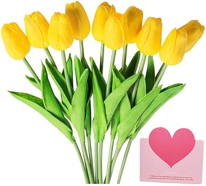 Amazon Lyxoto 造花 枯れない花 チューリップ 造花 手作りブーケ インテリア ギフト 大切な人へ感謝の気持ちを伝える 花束 インテリア造花 アートフラワー シルク製造花 グリーティングカード付き15本 家 事務所 店 喫茶店 結婚式 パーティーなど様々の応用場所