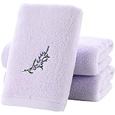 Pidada Hand Towel Set of 3 Embroidered Lavender Floral Pattern 100% Cotton Soft Absorbent Decorative Towel for Bathroom (Light Purple)