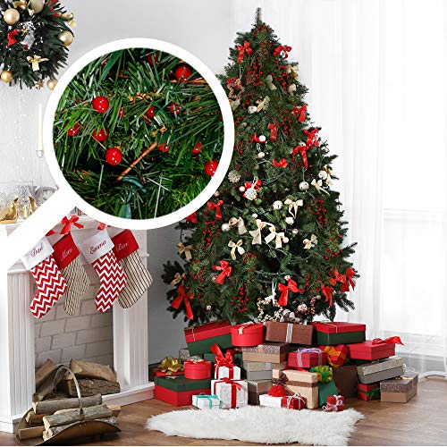 24 Artificial Red Holly Berry Stem Picks - Decorative Wire Stem Branch Sprays for Christmas Tree Decoration, Holiday Décor, Silk Flower Arrangements, Home DIY Crafts, 35 Red Berries on each Stem - Thumbnail 4