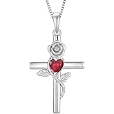 Vesitim Sterling Silver Crucifix Necklace Flower Faith Cross Necklace for Women Religious Birthstone Jewelry Gift