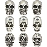 CRAFTYMELODY 9Pcs 3 Styles Skull Beads 304 Stainless Steel Skull Beads Antique Silver European Halloween Bead Large Hole Head Bone Bead for DIY Crafts Bracelet Necklace Jewelry Making Supplies