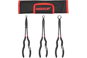 WISEUP 3-Piece 11" Long Reach Hose Grip Pliers Set, 5/16-Inch, 1/2-Inch, 3/4-Inch Dia O-shape nose plier for Easy Removal and Installation of Automotive Hoses and Fitting