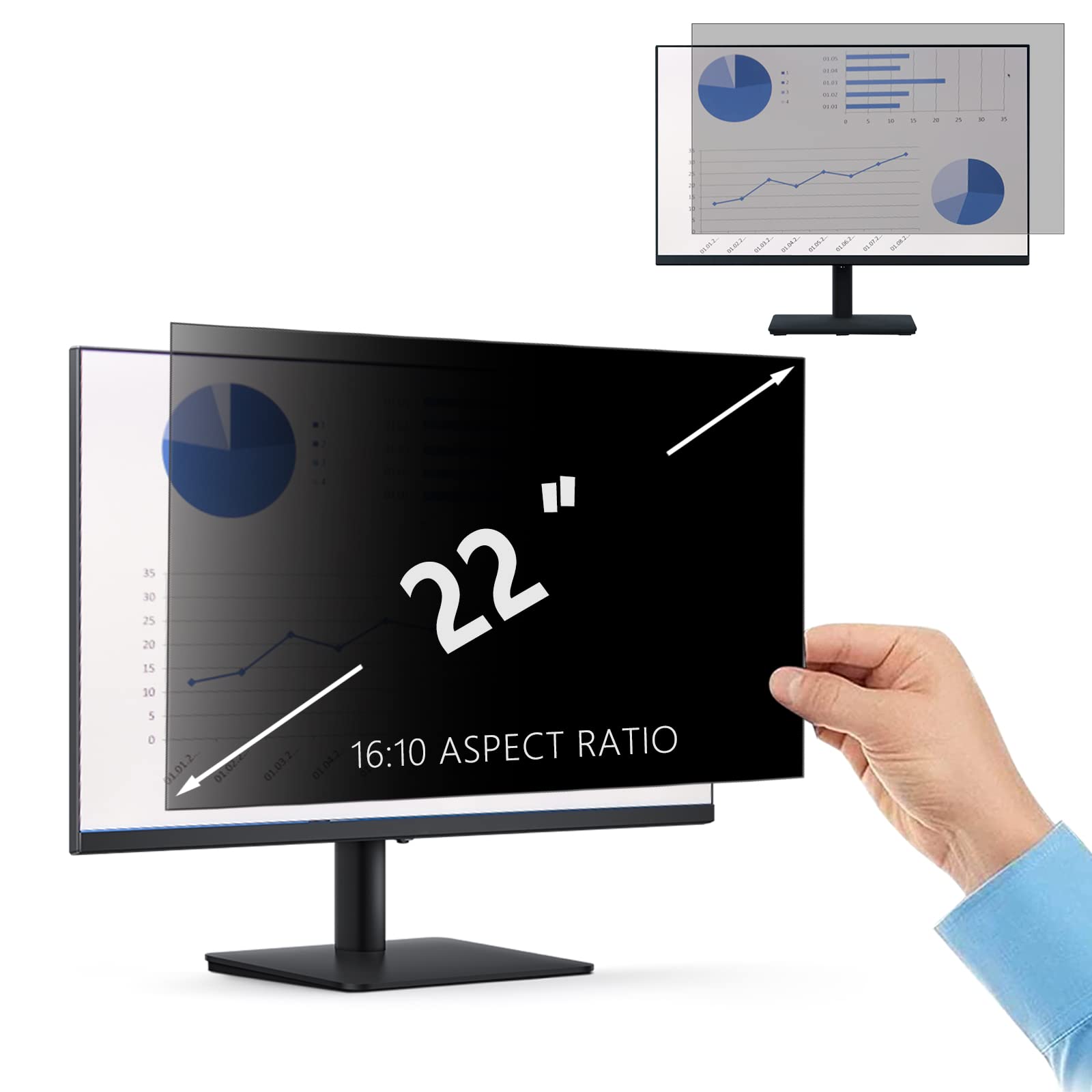 PaceBid 22 Inch Privacy Screen Filter for 16:10 Aspect Ratio Laptop/Computer Monitor Anti-scratch Anti-Glare Protector Anti-Spy Protector Film Filter Privacy Widescreen Display (22", 16:10) — image 1