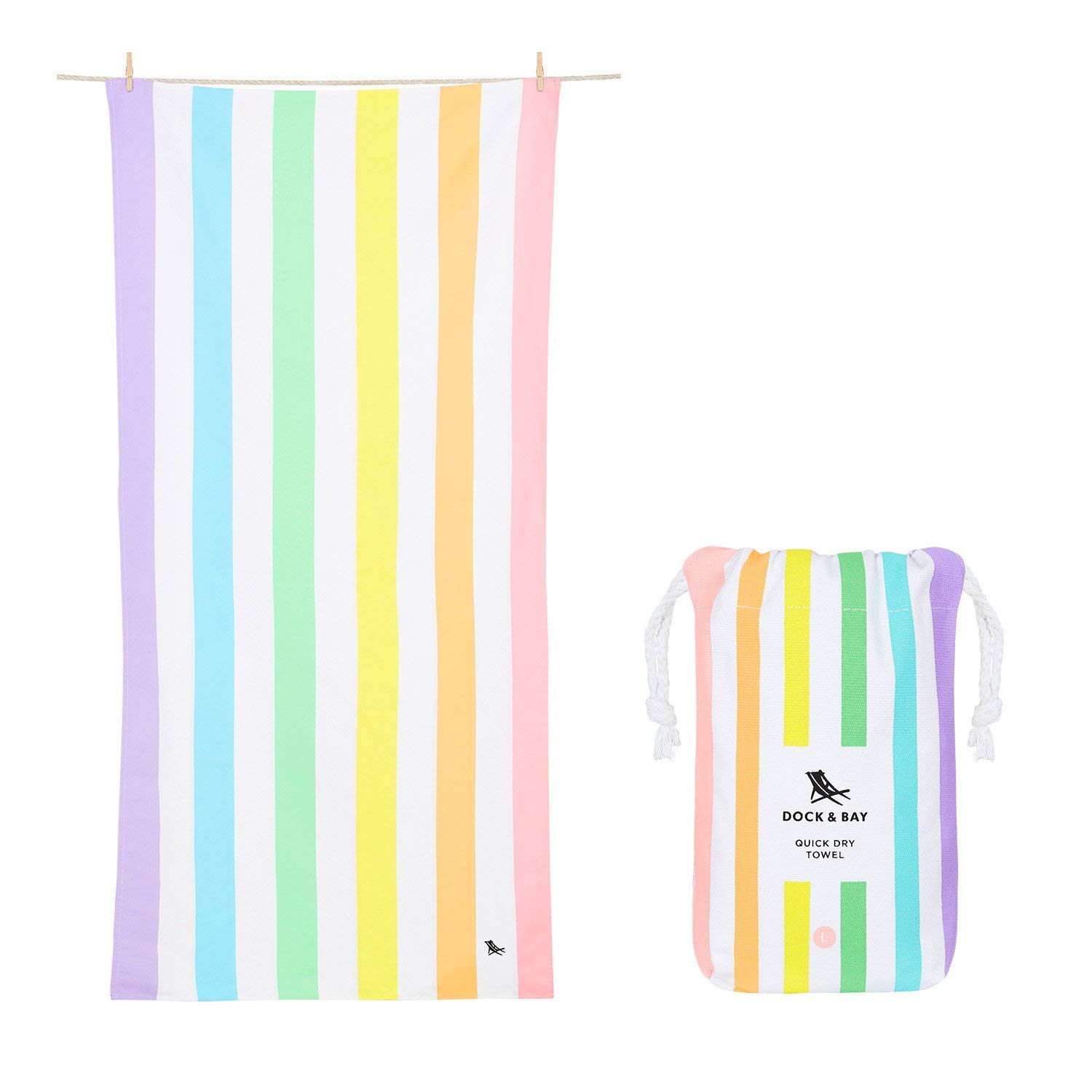 Dock & Bay Beach Towel - Quick Dry, Sand Free - Compact, Lightweight - 100% Recycled - Includes Bag - Summer - Unicorn Waves - Extra Large (200x90cm, 78x35)