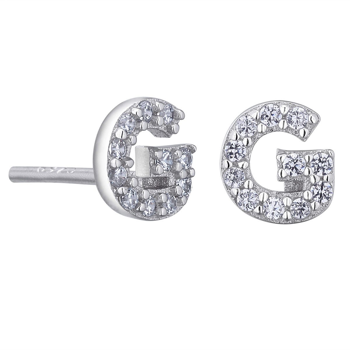 VIKI LYNN Women Girls 925 Sterling Silver Cubic Zirconia Letter G Stud Earrings Tiny Size