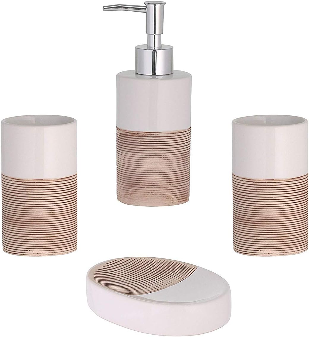 Amazon Com Axentia Accessories Rimini Bad Utensils 4 Piece Bathroom Set Consisting Of Soap Dispenser Soap Dish Toothbrush Cups Bathroom Accessories Refillable Ceramic Beige 1 X 1 X 1 Cm Kitchen Dining