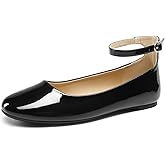 DREAM PAIRS Women's Dressy Ballet Flats Shoes Round Toe Comfortable Ankle Strap Patent Ballerina Flats Shoes
