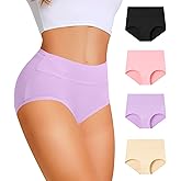 BELSIALOV Women's Cotton Underwear High Waisted Ladies Panties Soft Full Coverage Postpartum Briefs 4 Pack
