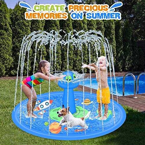 LUKAT Sprinkler for Kids, 68'' UFO Inflatable Splash Pad with Rotating