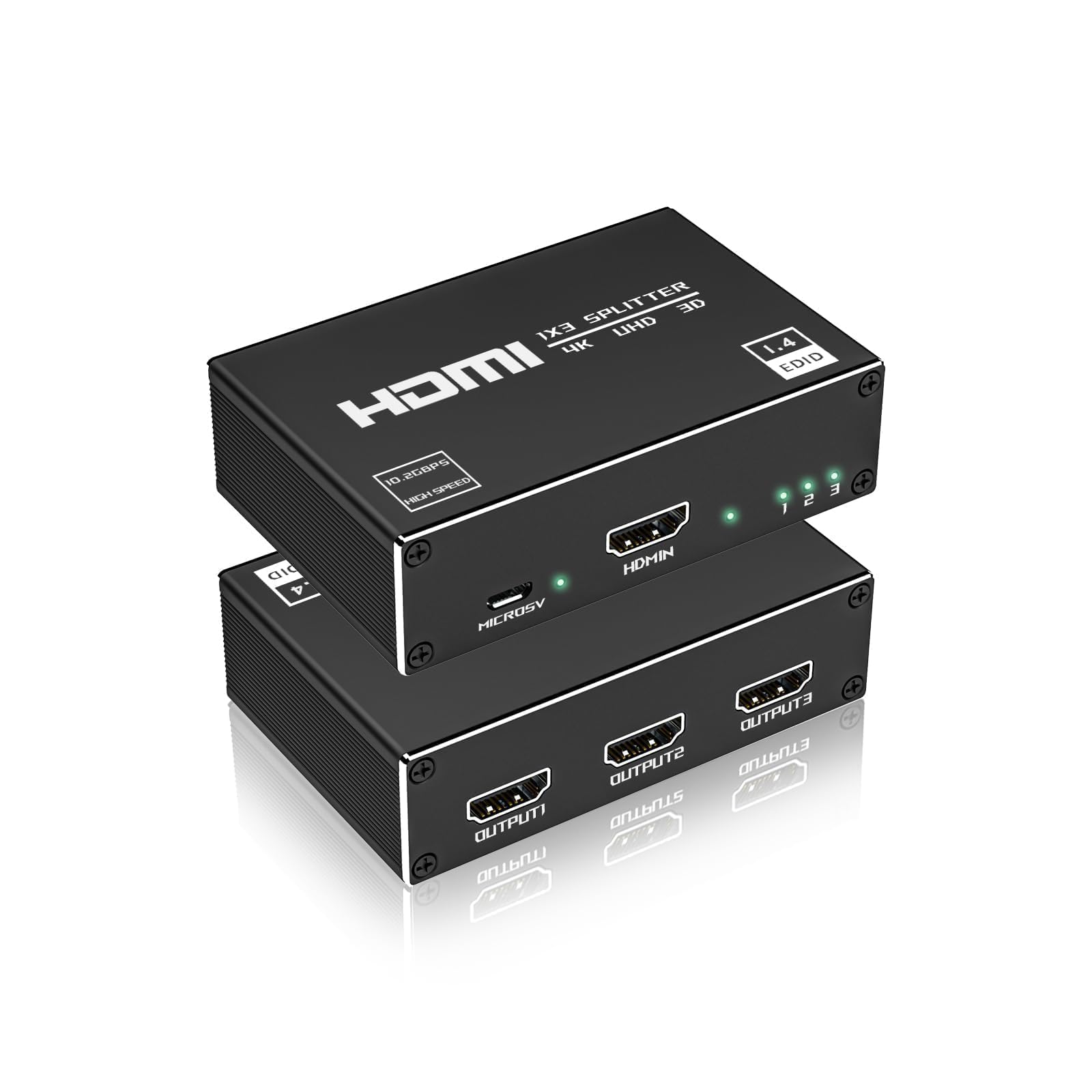 IVIVTOR Splitter HDMI 1 in 3 out - 4K Aluminium hdmi splitter 3 port supports HDCP1.4 3D UHD 1080P for HDTV Laptop PC - Mirror Mode Only, No Extended Display