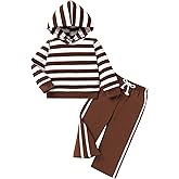 Happy Town Toddler Baby Boy Girl Clothes Long Sleeves Hoodie Striped Tops Jogger Sweatpants Fall Outfit Sets 2 Pcs