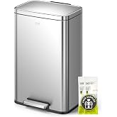 EKO Madison Brushed Stainless Steel 13.2 Gal/50L Kitchen Step Trash Can or Recycling Bin, Removable Inner Liner, Soft Close Lid, Fingerprint Resistant Finish