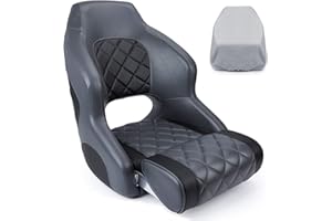 NORTHCAPTAIN Premium Marine Grade Vinyl Captain's Bucket Seat Flip-Up Boat Seat with Seat Cover for Fishing/Pontoon Boats