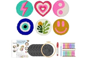 6 Pcs Punch Needle Kit for Beginners - Complete Embroidery Set with Threader, Fabric Hoop, Yarn, DIY Rug Tufting & Coaster Ma