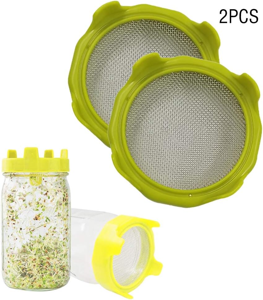sakd 2PC Sprouting Lids Bean Sprouts Filter Sprouter Mason Can Jar Sieve Net Cover Seed Plant Germination for Tray Grow Broccoli Lentil Alfalfa Salad (C)