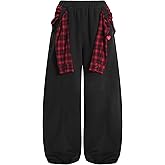Aelfric Eden Baggy Barrel Sweatpants Women Plaid Belt Shawl Wide Leg Pants Casual Unisex Y2K Elastic Lantern Trouser Pants