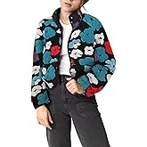 Aoang Floral Fleece Jacket Button Down Shacket Casual Sherpa Coats Warm Outwear