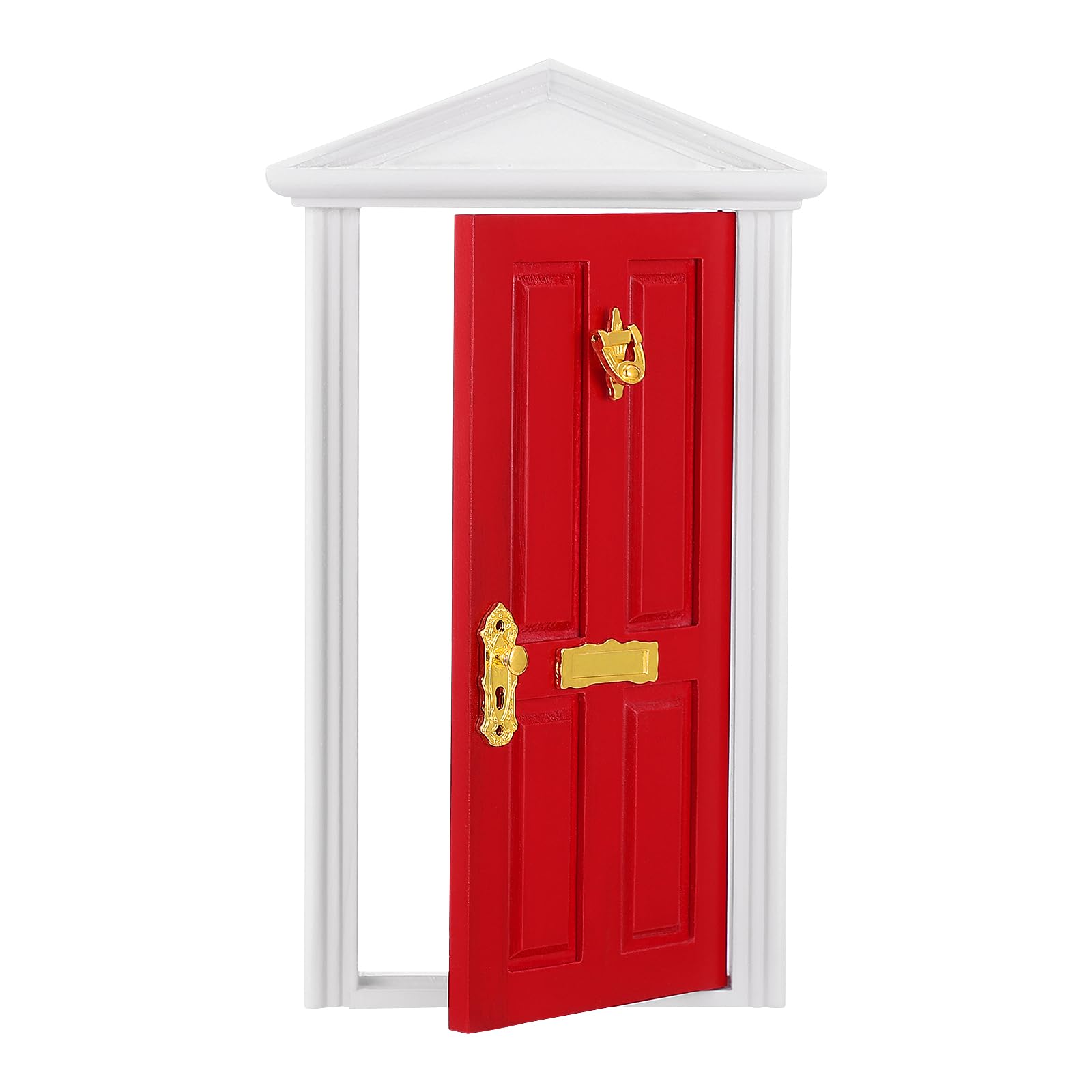 Photo 1 of Yardwe 1pc Mini Wooden Door Miniature Wooden Door Furniture Model Fairy Door Opening with Accessories/Tooth Fairy Door for Fairy Tale Education Learning Toy Pretend Playset (Red)